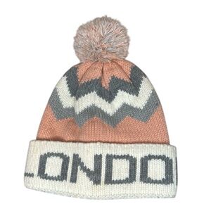 London cream pink gray winter hat with Pom British big city bobble beanie warm
